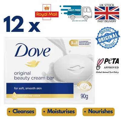 12x Dove Original Moisturising Beauty Cream Soap Bar 90g Classic Bars Free Post • £13.94