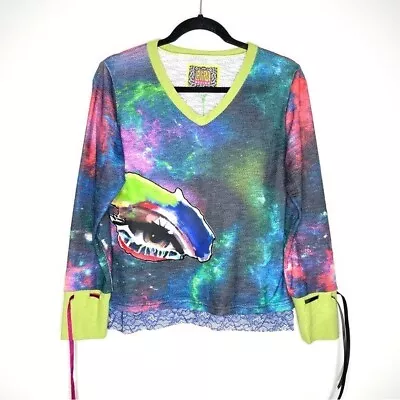 NWT Lalipop Artsy Unique Colorful Galaxy Graphic Eyeball V-Neck Sweater Size M • £48.26