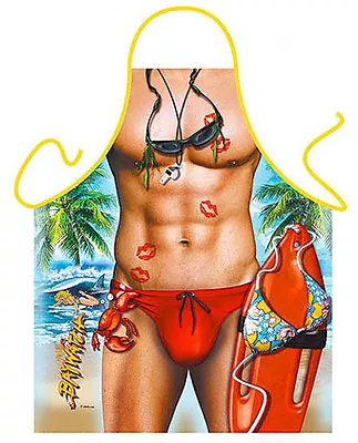 Baywatch Lifeguard Funny Sexy Men Cooking Aprons Fun Beach Bum Man Made In Italy • $16.98