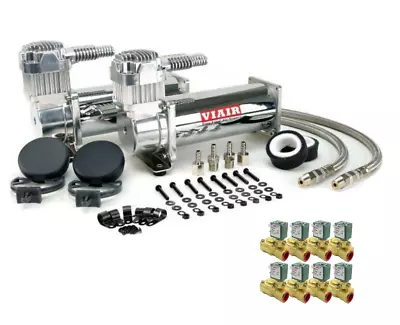 Viair 444C CHROME Dual Air Compressor With 8 ASCO 3/8  NPT 12V DC Valves Bags • $740.80