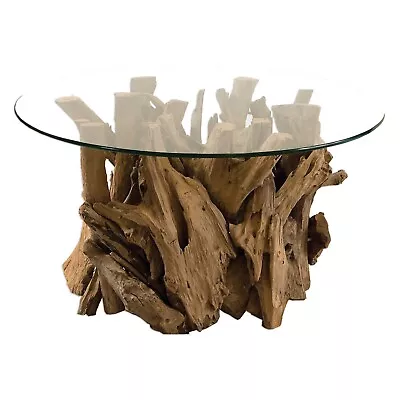 Luxe Natural Driftwood Teak Coffee Table Beach 36  Cocktail Branch Coastal Round • $957