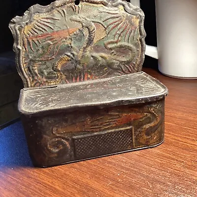 $18.99 • Buy Early Antique Tin Match Safe With Striker Old Paint Dragon & Serpent  Embossed