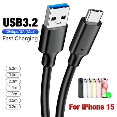 USB A To USB C Cable Type C Fast Charging Charger Cord IPhone 15 Pro Max SSD 5m • $9.96