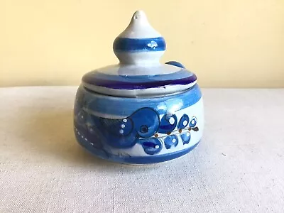 Vintage Tonala Mexican Stoneware Folk Art Pottery Blue Bird Covered Bean Pot  • $20.99