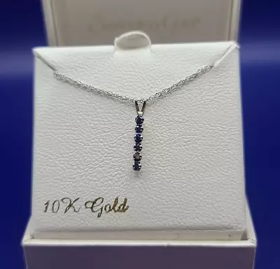 Everlasting Gold 10k White Gold Lab-Created Sapphire Stick Pendant Necklace • $65