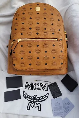 MCM Authentic Stark Cognac Visetos  Backpack BNWT MSRP $1190 ~ Size Medium • $888