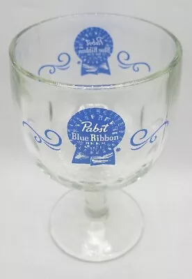 Vintage Pabst Blue Ribbon Thumbprint Footed Beer Goblet Barware Clear Glass 6  • $5.24