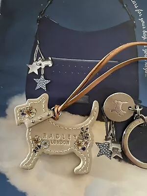 £15 • Buy Radley Large Sized Ivory Leather Dog Tag / Bag Charm / Key Ring