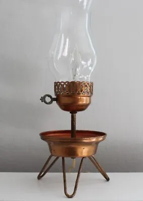Vintage Copper Electric Hurricane Lamp With Planter On Hairpin Legs No Bulb • $20