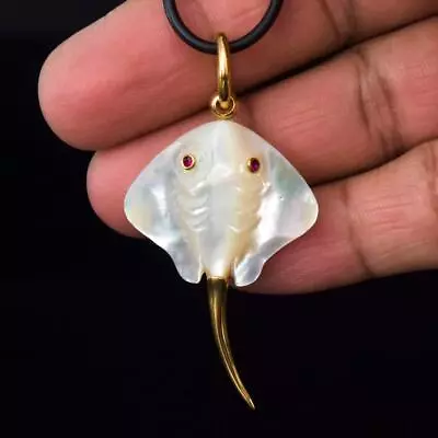 Stingray Pendant Mother-of-Pearl Ruby Eyes Gold Vermeil Sterling Silver 6.09 G • $86