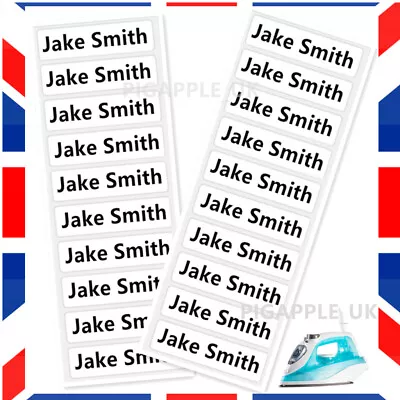 30 Personalised Iron On Name Labels Black School Uniform Care Home Tags Kids • £3.39