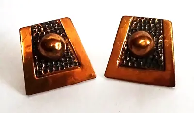 Vintage Copper MEXICO Aztec Mayan Design Screw Back ( Not Clip ) Earrings • $38.50