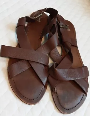 J Jill Womens Brown Leather Strappy Sandals Size 9 Rustic Slingback Flat Sandal • $45