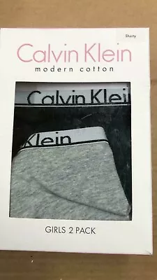 Calvin Klein Girls 2 Pack Modern Cotton Shorty Brief Black/Grey Medium • £14.99