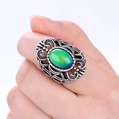 Popular Ladies Real Silver Plated Color Change Mood Stone Hollow Out Alloy Ring • $9.39