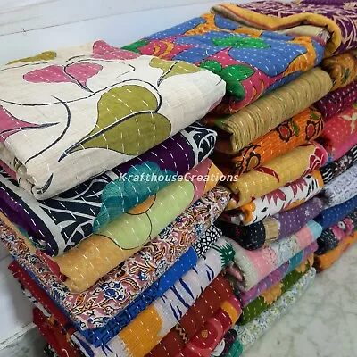 Wholesale Lot Of Indian Vintage Kantha Quilt Handmade Throw Reversible Blanket  • £129.99