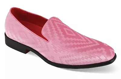 Mens Soft Pink Geometric Velvet Design Dress Loafers Shoes After Midnight 6992 S • $84.99