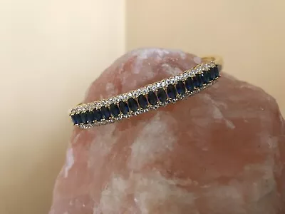 Simulated Sapphire And Diamond Bangle - Oval 19cm - Gold Plated • £10