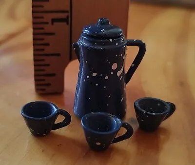 Doll Sized Coffee Pot With Lid 3 Cups Looks Like Enamelware Miniature 1/4  - 1  • $5.99