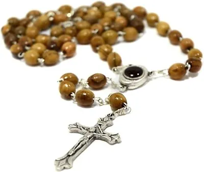 Authentic Olive Wood Rosary Bead Necklace & Cross With Holy Land Certification • £11.19