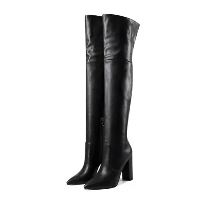 $96.36 • Buy Womens Over-knee Boots Leather High Heel Long Boot Pointed Toe Side Zip Shoes