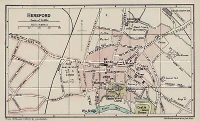 HEREFORD Town City Plan. Herefordshire 1920 Old Antique Vintage Map Chart • £4