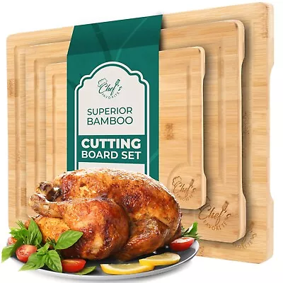 Bamboo Cutting Board Set - 3-Piece Pre-Oiled Double-Sided Ergonomic Handles  • $24.99