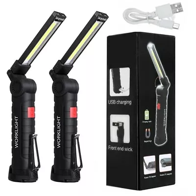 2 Pack Magnetic Base LED COB Work Light Rechargeable Mechanic Torch Flashlight • $15.99