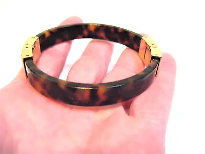 Michael Kors Faux Tortoise Shell Hinged Bangle Bracelet With Gold Tone Metal • $40