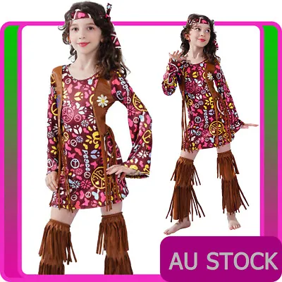 $26.73 • Buy Kids Girls Hippie Hippy Costume Book Week Party Halloween 60s 70s Fancy Dress