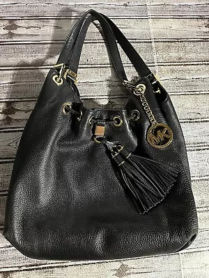 Michael Kors Camden Black Pebble Leather Drawstring Bag Purse Large • $39.95