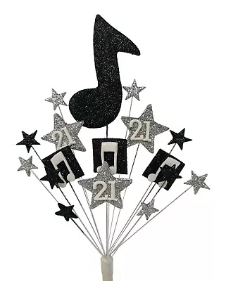 MUSIC NOTES BIRTHDAY CAKE TOPPER BLACK & SILVER:18th21st30th40th50th60th70 • £11.99