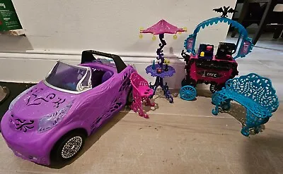 Monster High G1 Scaris City Of Frights Cafe Cart & Car RARE COMPLETE PRE-OWNED • $55