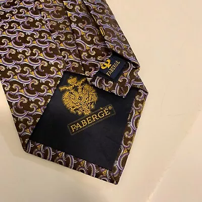 FABERGE Luxury Royal Collection Mens Silk Neck Tie Purple Golden Geo • $15.99