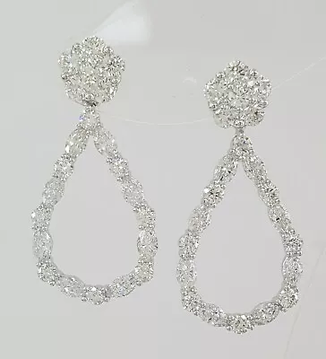 Gold Round & Marquise Diamond Teardrop Dangle Earrings 4.34 Ct 14K White $12K • $6999.38