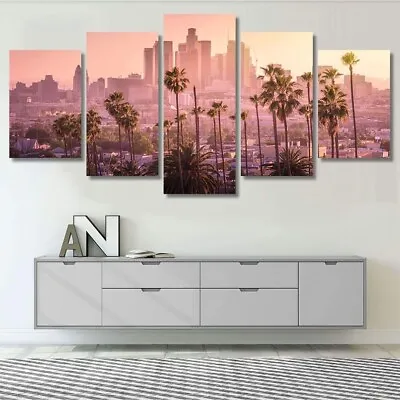 Sunset Los Angeles Downtown Skyline 5 Piece Canvas Print Wall Art Home Decor • $161.80