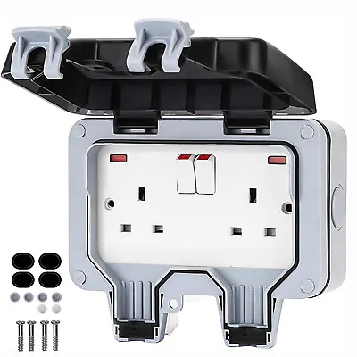 £6.50 • Buy 2 Gang Outdoor Double Waterproof Switched Power Socket IP66 UK Plug Outlet Box