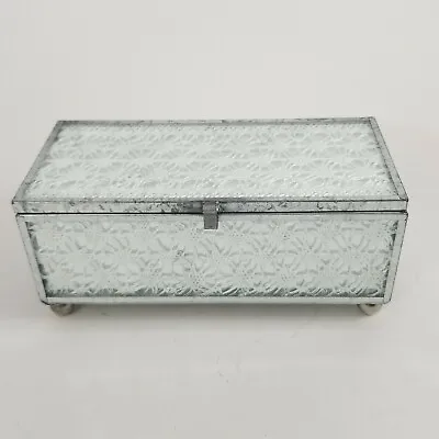 Silver Metal Trinket Box With Mirrored Sides White Lace Hinged Lid 2.5  T • $14