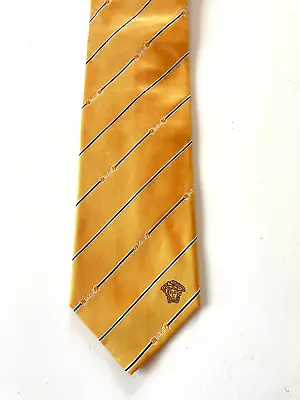 NEW VERSACE Medusa Head Logo Men's Striped Silk Tie Gold Made In Italy • $89.99