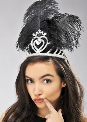 £20.49 • Buy Black Feather Showgirl Tiara Fancy Dress Carnival Silver Glitter Headdress
