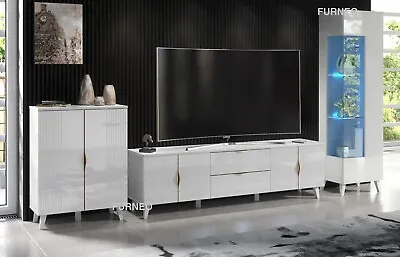 £139.90 • Buy TV Unit White High Gloss &Matt Living Room Set Stand Display Cabinets LED Lights