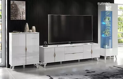 TV Unit White High Gloss &Matt Living Room Set Stand Display Cabinets LED Lights • £224.90