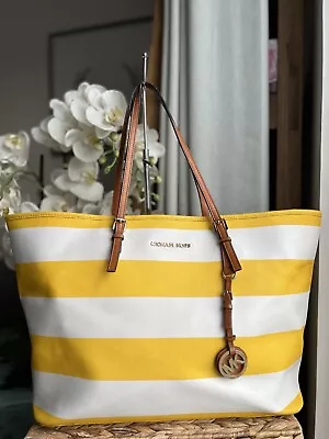 Genuine Michael Kors Yellow Stripe Shopper Shoulder Bag Holiday Tote • £47