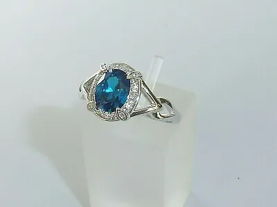 Ladies Hand Made 925 Sterling Silver White Sapphire & 1.5 Carat Blue Topaz Ring • £24.99