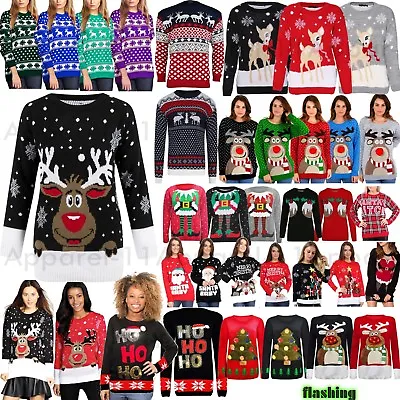 $13.52 • Buy Womens Mens Ladies Unisex Xmas Christmas Jumpers Knitted Reindeer Retro 3D LIGHT