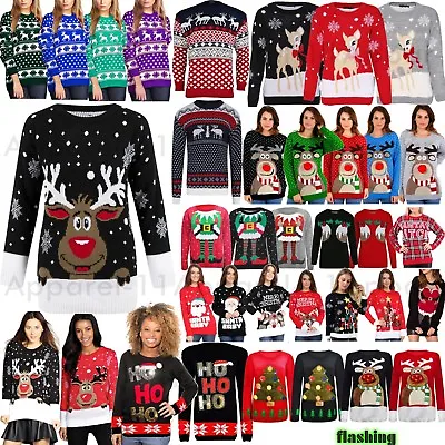 Womens Mens Ladies Unisex Xmas Christmas Jumpers Knitted Reindeer Retro 3D LIGHT • $14.79