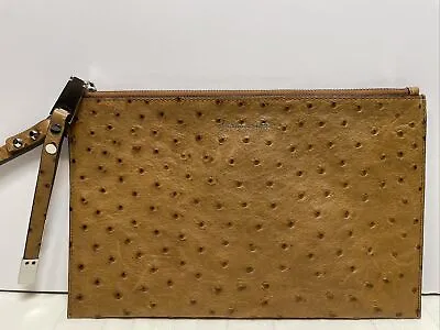 Rare MICHAEL KORS “Harlow” Ostrich Leather Clutch Zip Purse Brown • $59.99