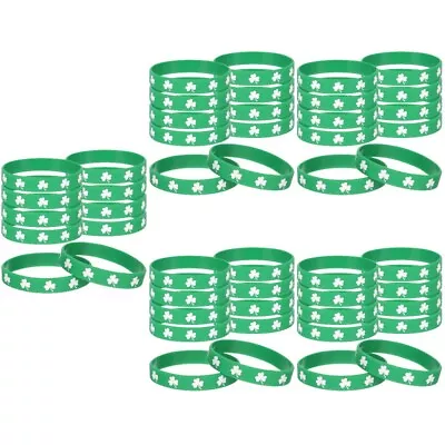  50 Pcs Shamrock Wristband Kids Bangles Irish Man Bracelet Bulk • £18.38