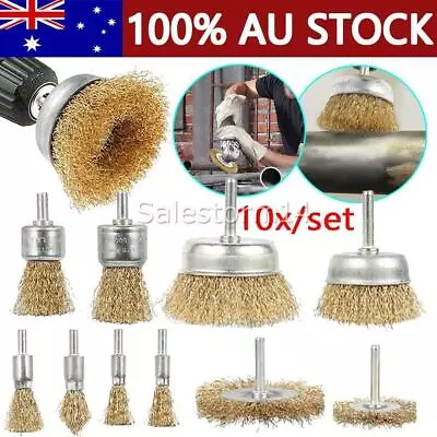 Brass Wire Brush Cup Wheel Set For Drill Steel Metal Cleaning Rust Sanding AUS • $24.55