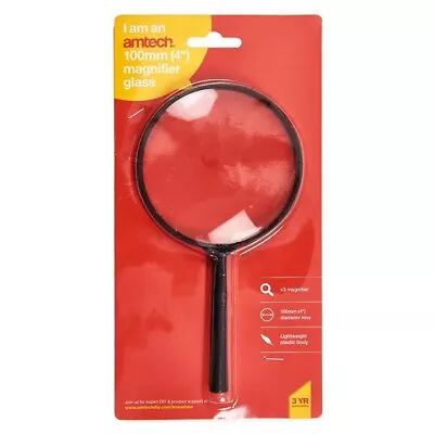 LARGE 100mm MAGNIFIER GLASS BLACK HAND HELD 4  GLASS LENS OPTICAL X3 MAGNIFIER  • £3.29